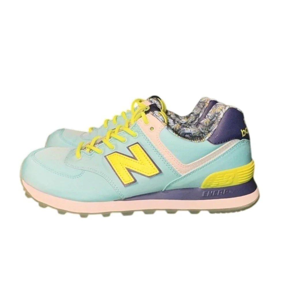 New Balance 574 WL574ILA Womens 8 Teal‎ Neon Yellow Luau Pack Sneakers